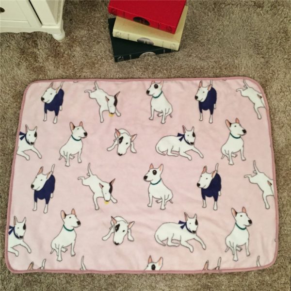 100x75cm Coral Fleece Warm Bullterrier Print Pet Bed Mats House Soft Blankets for Small Medium Large Cats Dogs